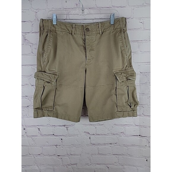 Abercrombie & Fitch Cargo Shorts Mens 33 Khaki Drawstring Button Fly Casual - Picture 1 of 10